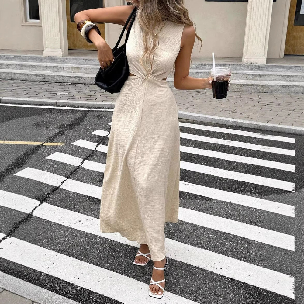 Zara Summer Sleeveless Round Neck Long Bodycon Pullover Dress